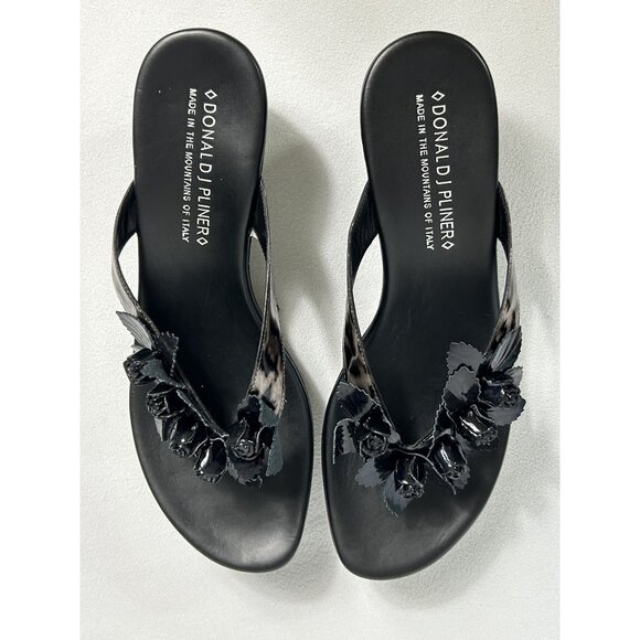 Donald J Pliner Ciss Floral Embellished Print Wedge Sandal in Black - Sz 10 - Picture 1 of 12